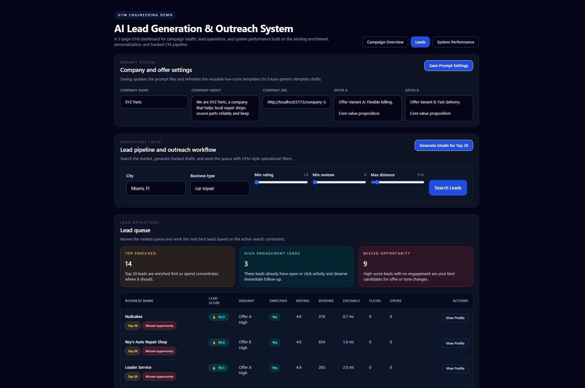GTM Automation Engine interface screenshot